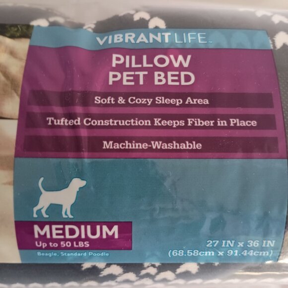 Vibrant Life Soft & Cozy Blue Pillow Pet Bed 27x36 Tufted Machine Washable NIP - Picture 11 of 16